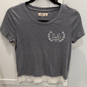 Hollister Grey Tee with Lace Detail